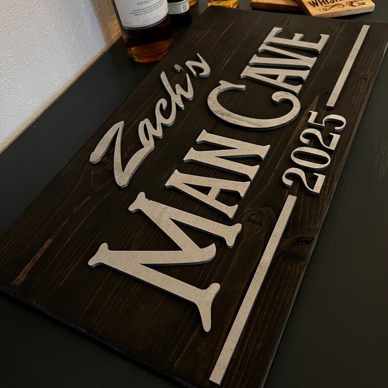 Personalized Man Cave Wood Slat Sign with Name and Year; Father’s Day image 4