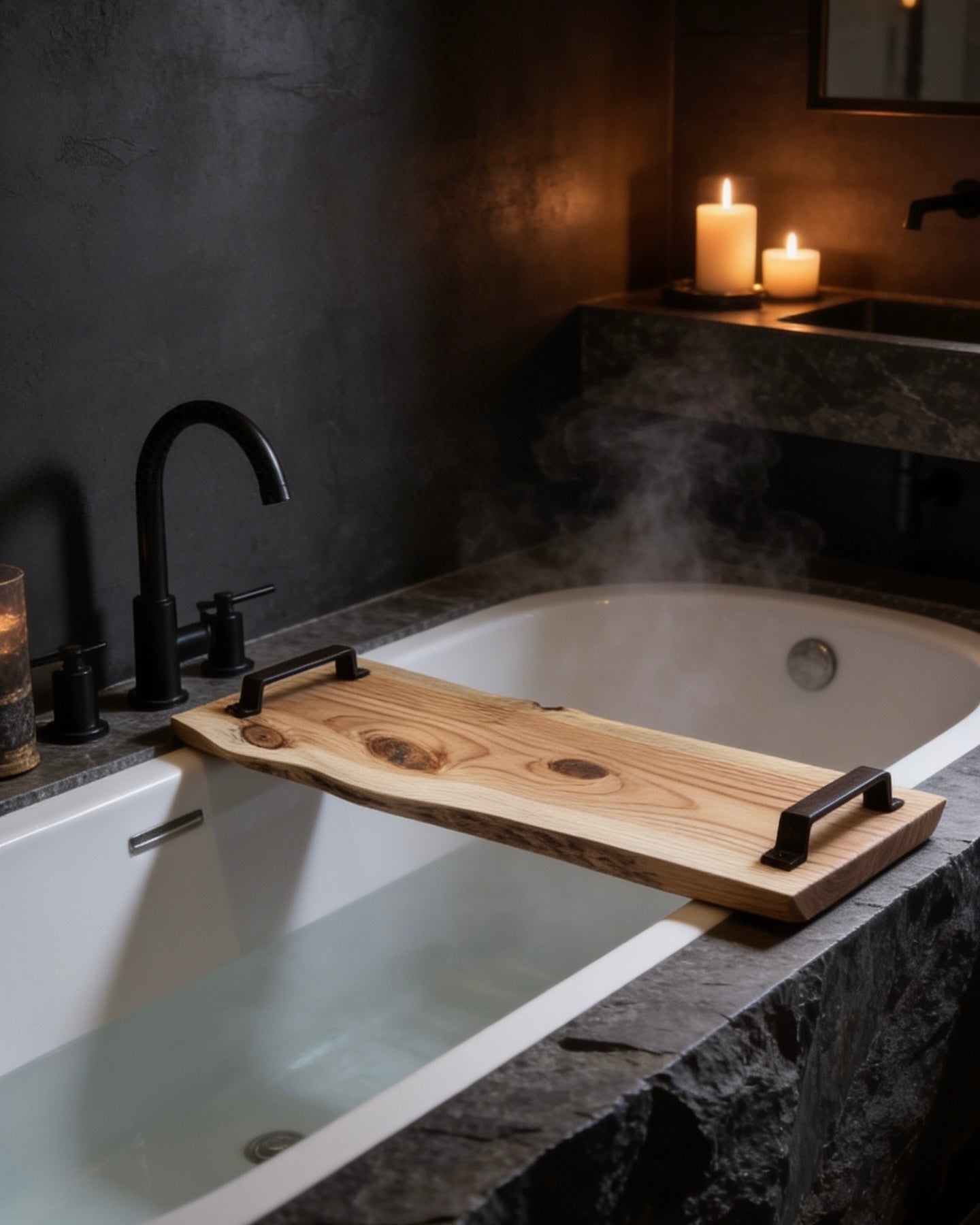 Rustic Solid Wood Bathtub Tray | Wooden Bath Caddy