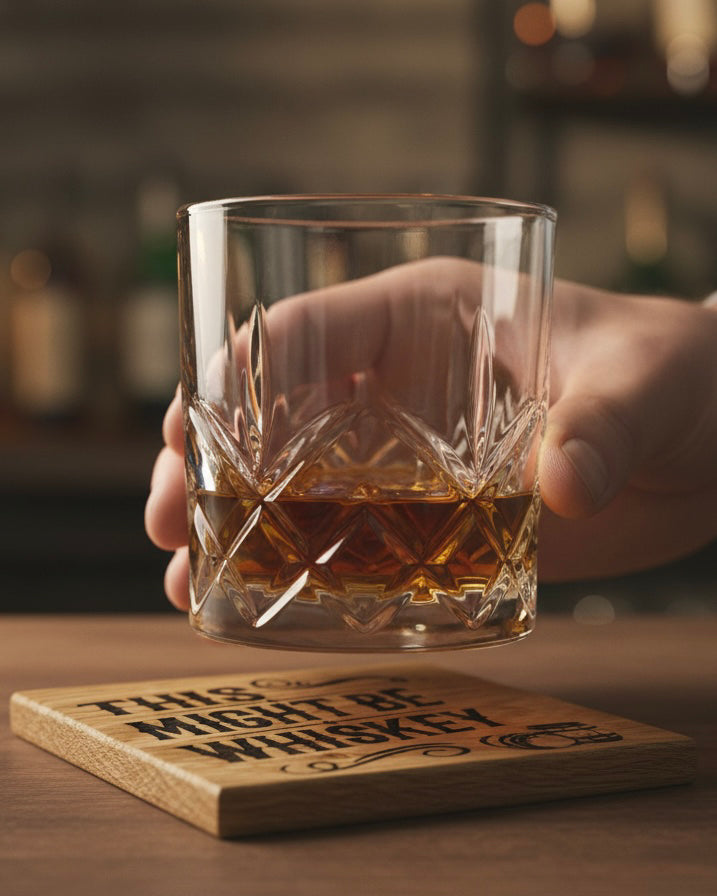 This Might be Whiskey - Rustic Solid Oak Wood Coaster | Perfect for Man Cave image 7