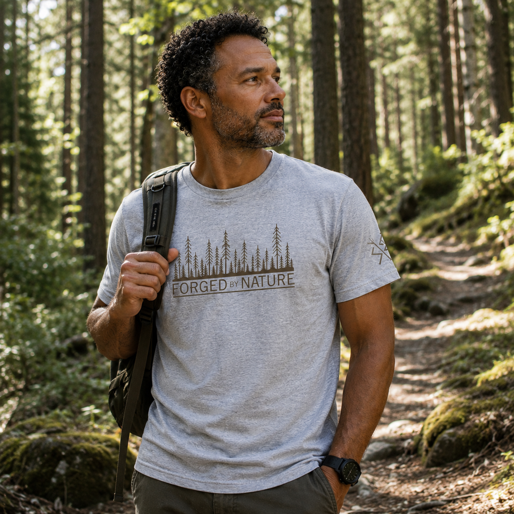 Nordic Forest T-Shirt for Men | Outdoor Graphic Tee | Nature Inspired Shirt | Wilderness Clothing | Scandinavian Style | Forged by Nature
