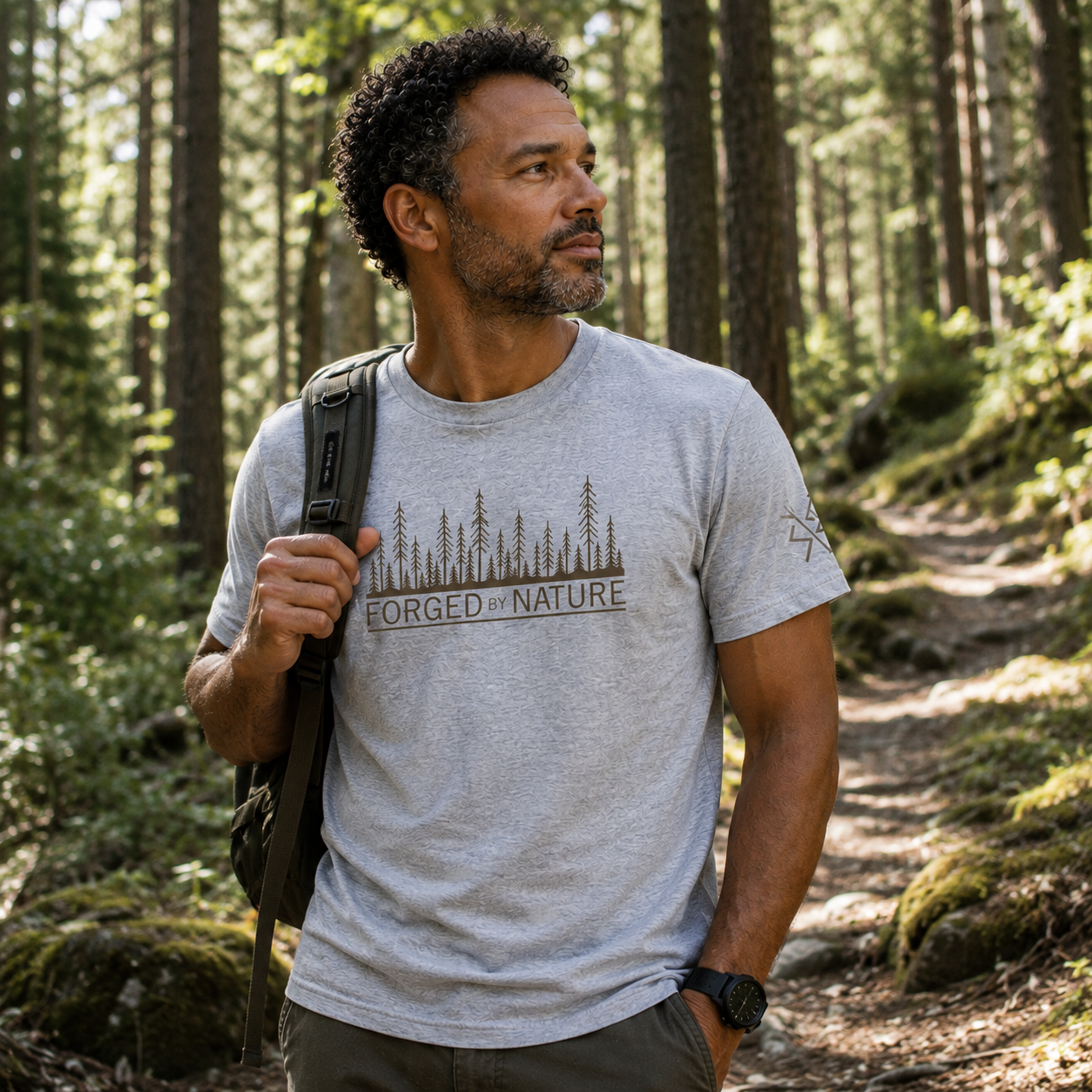 Nordic Forest T-Shirt for Men | Outdoor Graphic Tee | Nature Inspired Shirt | Wilderness Clothing | Scandinavian Style | Forged by Nature