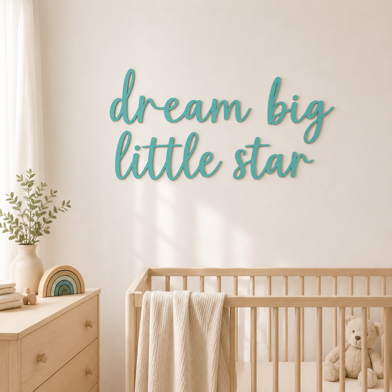 Dream Big Little Star Wooden Nursery Wall Décor | Inspirational Baby Room Sign | Wooden Script Wall Art | Nursery Decoration
