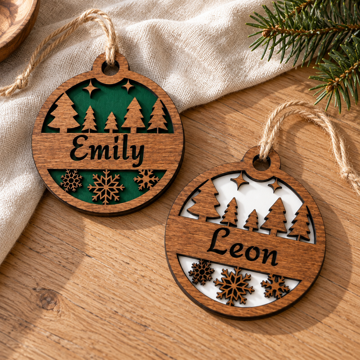 Personalised Wooden Christmas Ornament – Winter Forest