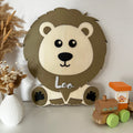Personalised Wooden Lion Sign, Custom Nursery Wall Decor, Kids Room Animal Name image 0