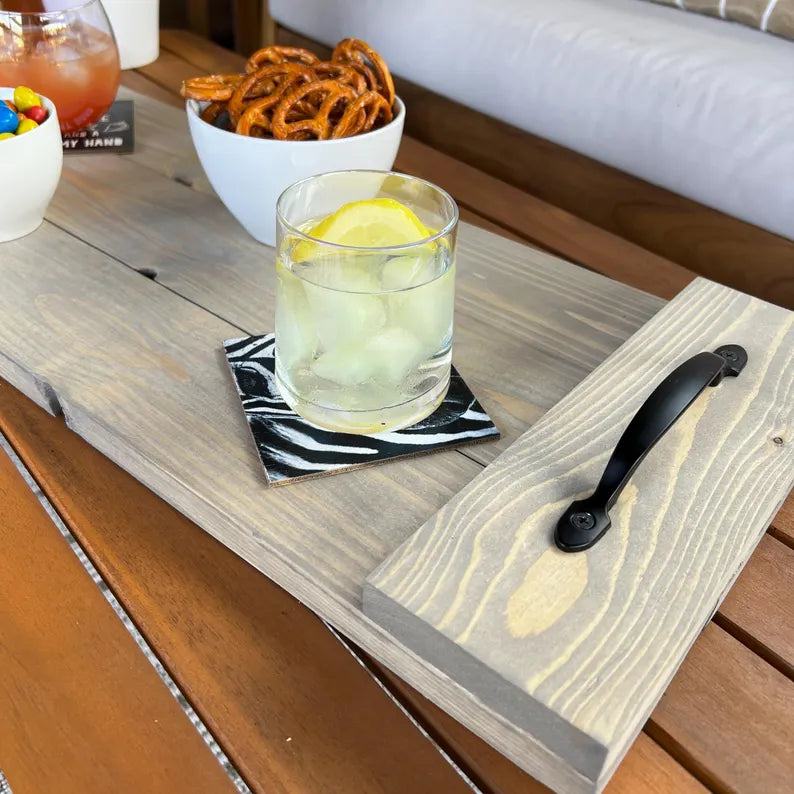Rustic Wood Plank Serving Tray with Handles; Water Resistant Bathtub Caddy image 6