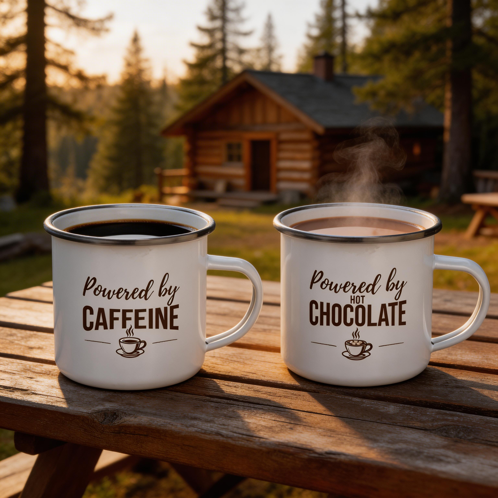 Powered by Caffeine Dad Mug – Funny Camping Mug for Dad