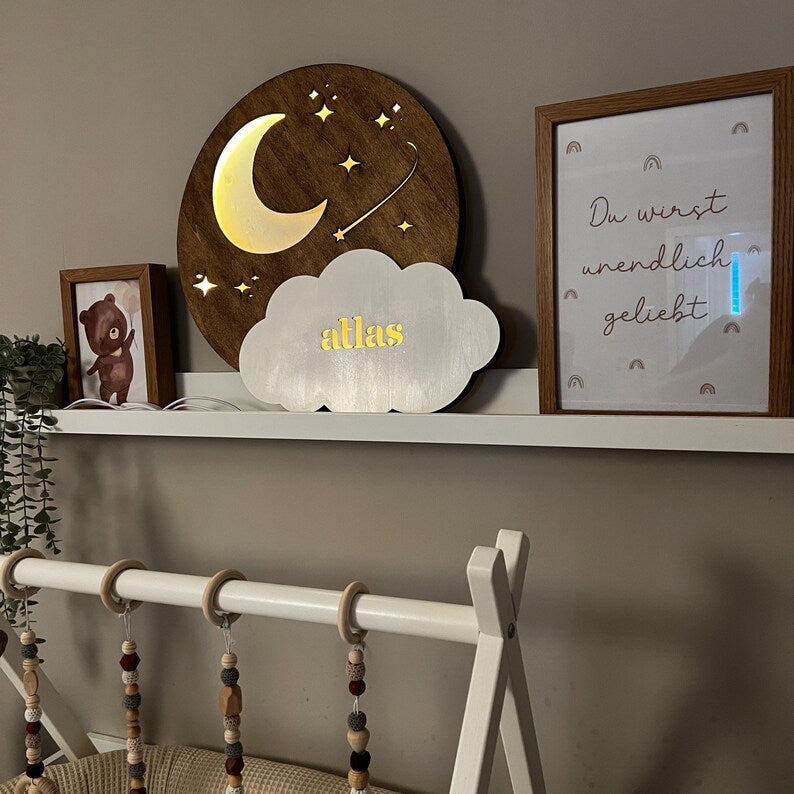 Personalized Moon and Stars LED Nightlight Kids Room Wall Hanging Décor; image 5