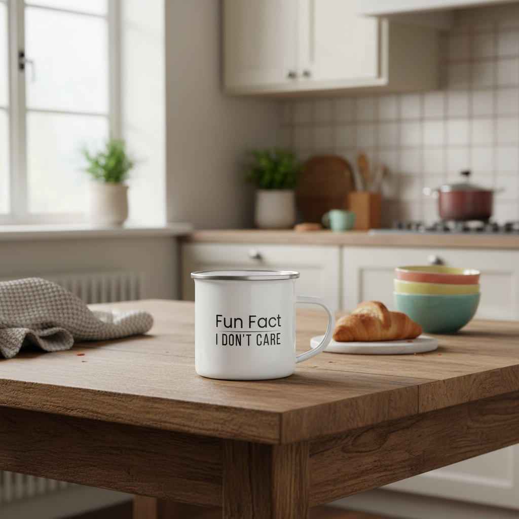 Sarcastic Mug “Fun Fact I Don’t Care”, Funny Rude Coffee Mug, Enamel Camping Mug