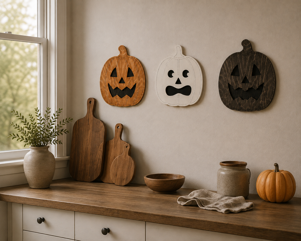 Halloween Pumpkin Décor – Wooden Jack O Lantern Rustic Halloween Wall & Shelf Décor