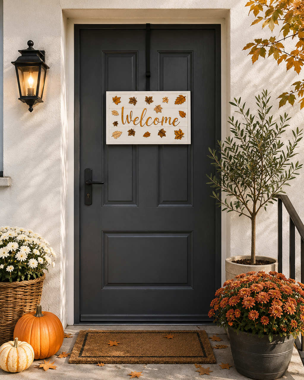 Autumn Welcome Sign, Wooden Fall Door Sign, Rustic Autumn Door Décor, Fall Leaves Front Door Decoration