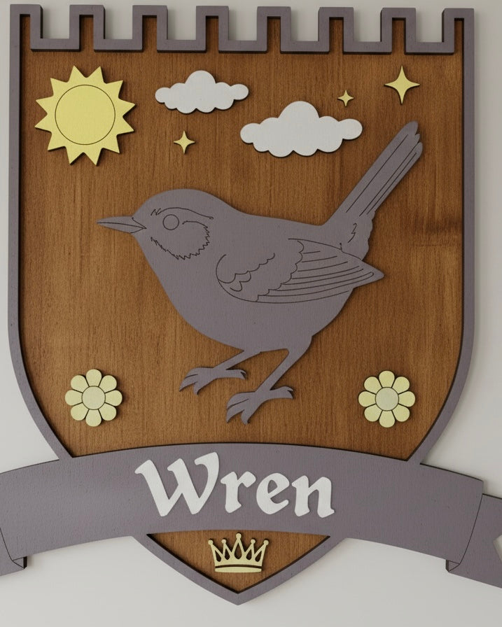 Personalised Wren Wall Crest | Woodland Nursery Décor