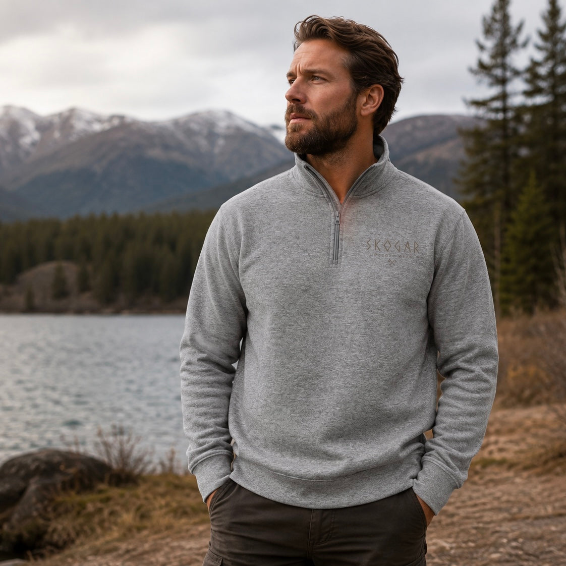 SKOGAR Quarter Zip Sweatshirt | Nordic Pullover | Soft Brushed Outdoor Jumper
