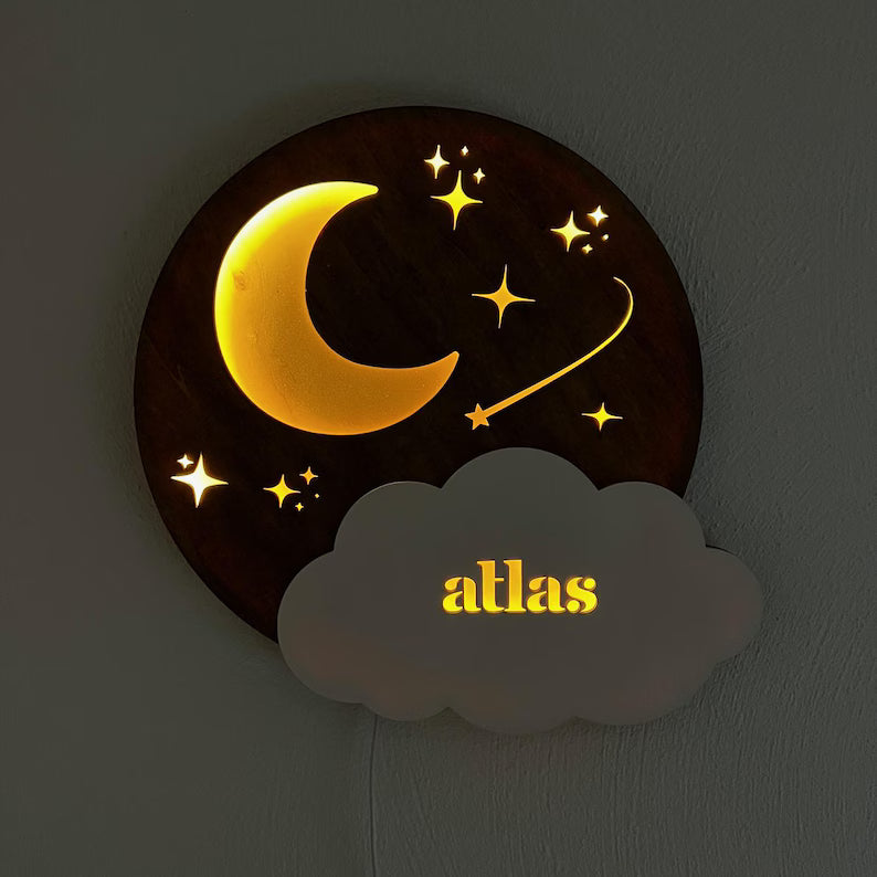 Personalized Moon and Stars LED Nightlight Kids Room Wall Hanging Décor; image 8