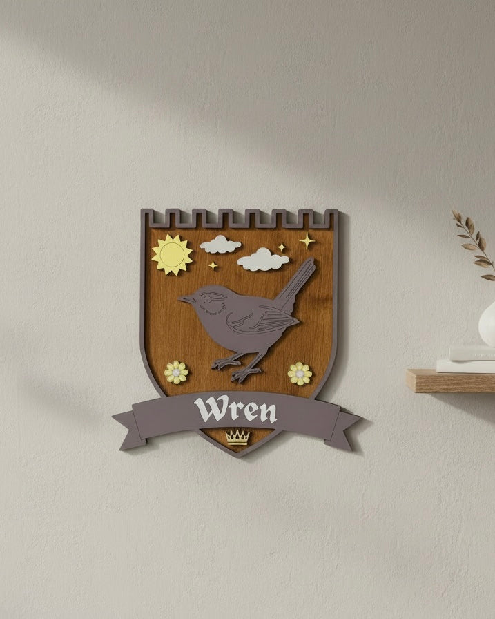 Personalised Wren Wall Crest | Woodland Nursery Décor