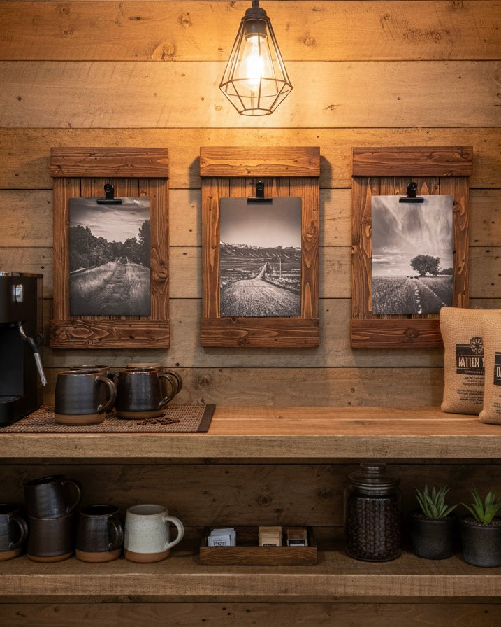 Rustic Wood Clip Photo Frame made from Reclaimed Pallet - Walnut Finish