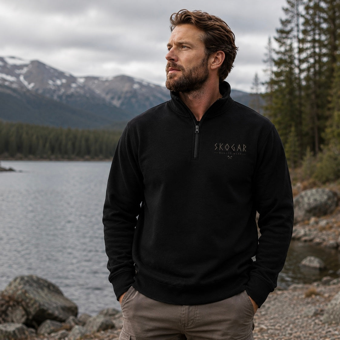 SKOGAR Quarter Zip Sweatshirt | Nordic Pullover | Soft Brushed Outdoor Jumper