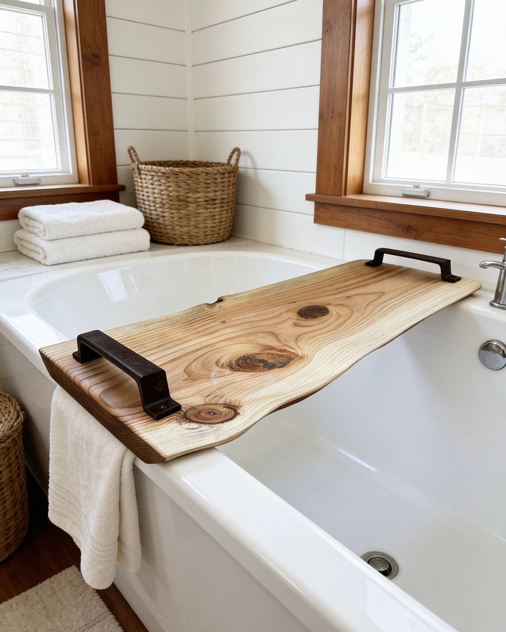 Rustic Solid Wood Bathtub Tray | Wooden Bath Caddy