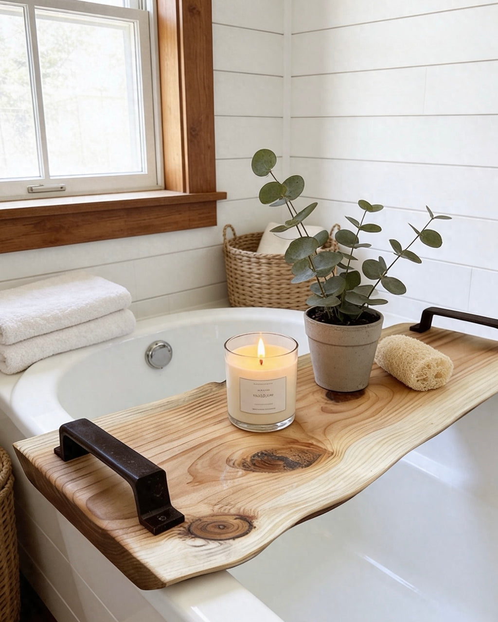 Rustic Solid Wood Bathtub Tray | Wooden Bath Caddy