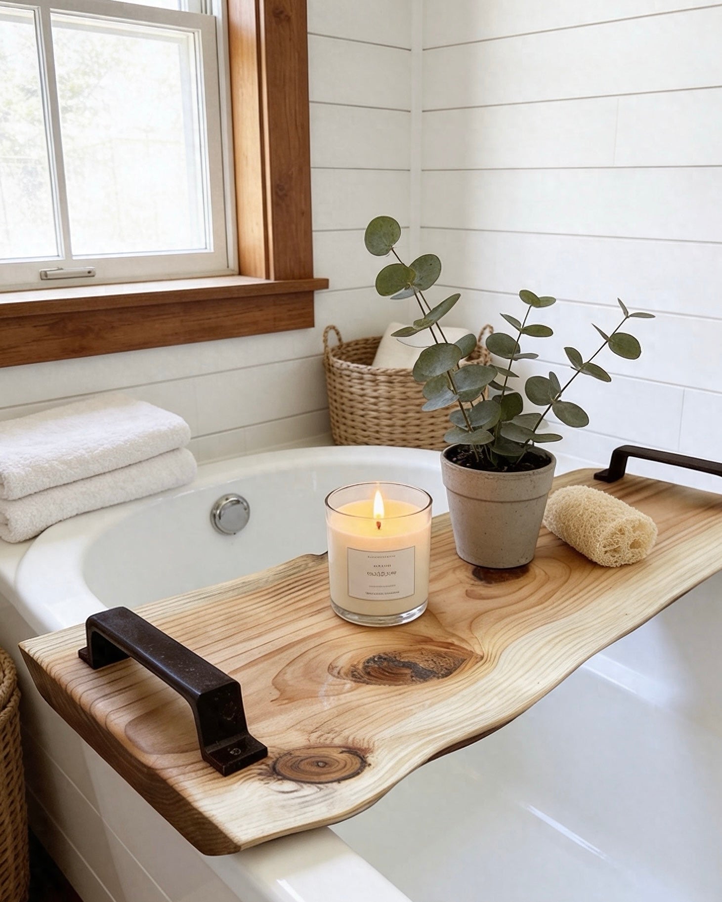 Rustic Solid Wood Bathtub Tray | Wooden Bath Caddy