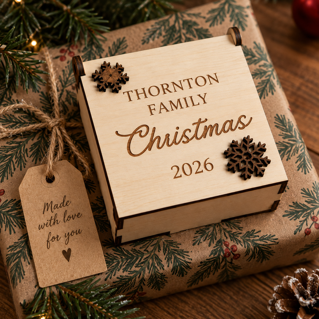 Personalised Wooden Christmas Ornament with Snowflakes