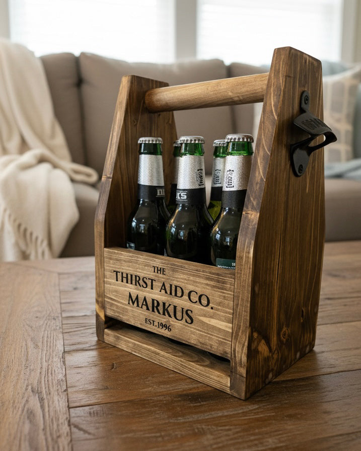 Personalised Beer Caddy Wooden Bottle Carrier with Opener – Custom Beer Holder image 14