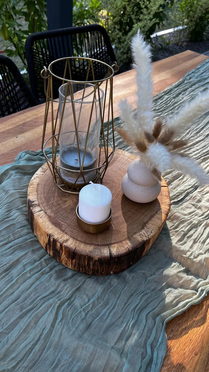 Rustic Oak Charcuterie Board for Entertaining – Large Round Wooden Serving image 4