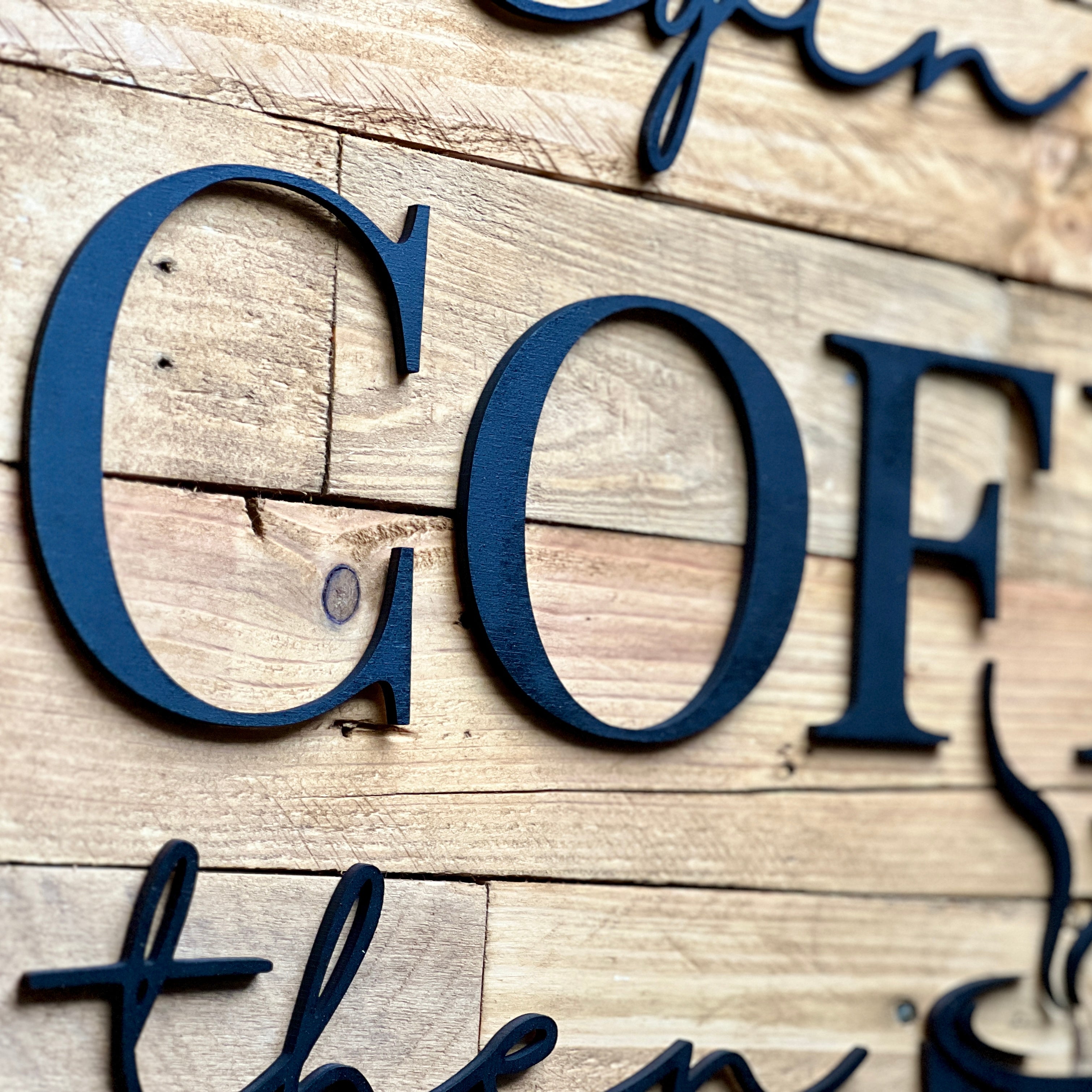 Begin With Coffee Then Life Sign | Rustic Pallet Wood Coffee Bar Wall Art image 10