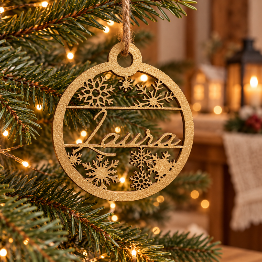 Personalised Wooden Christmas Ornament with Snowflakes