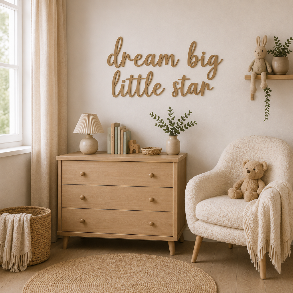 Dream Big Little Star Wooden Nursery Wall Décor | Inspirational Baby Room Sign | Wooden Script Wall Art | Nursery Decoration