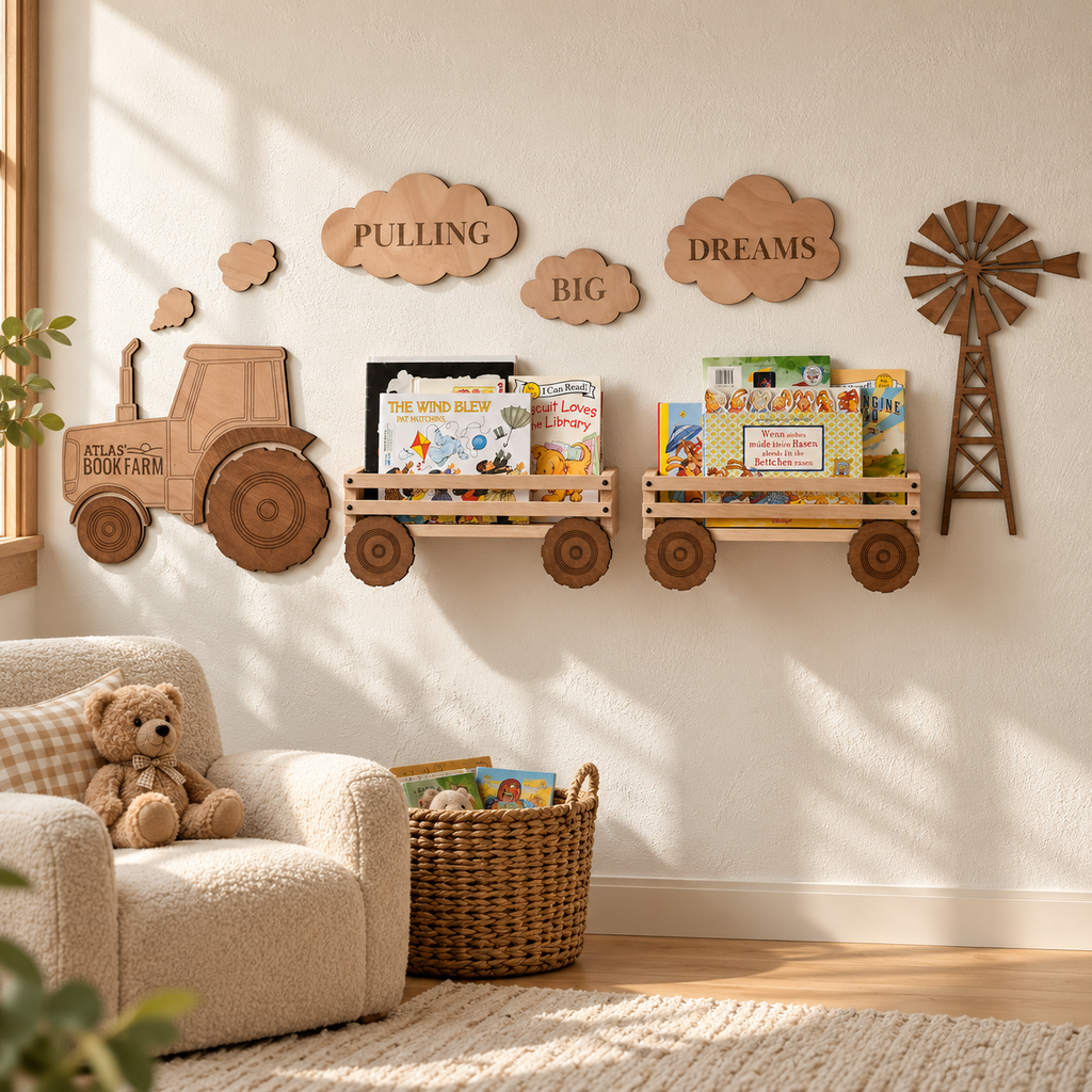 Personalized Tractor Nursery Bookshelf Set