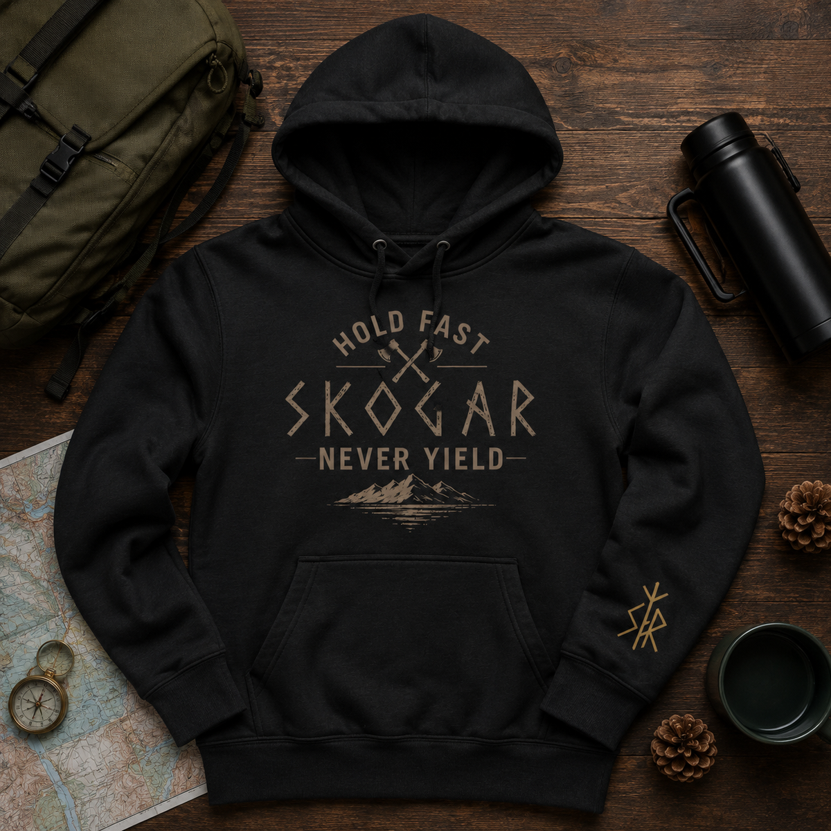 Hold Fast Never Yield Hoodie, Nordic Outdoor Sweatshirt, Men’s Adventure Hoodie