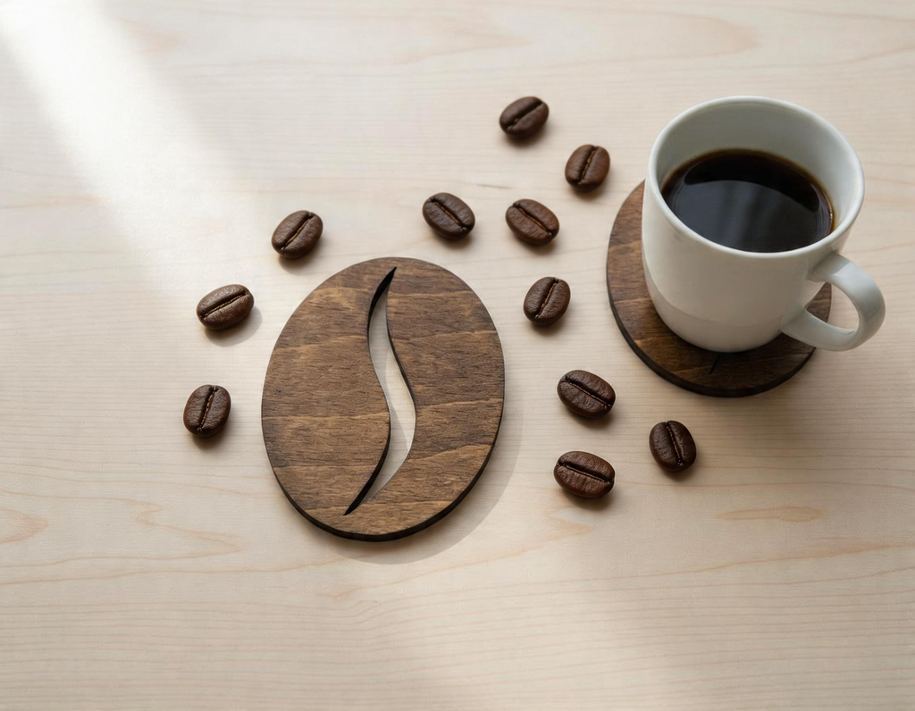 Coffee Bean Coaster Wooden – Beech Wood Coaster with Cork Feet
