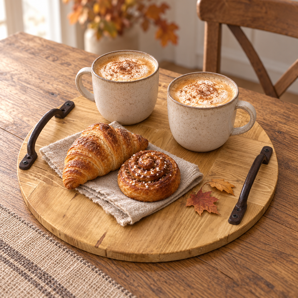 Rustic Wooden Serving Tray, Round Reclaimed Pallet Wood Tray with Metal Handles