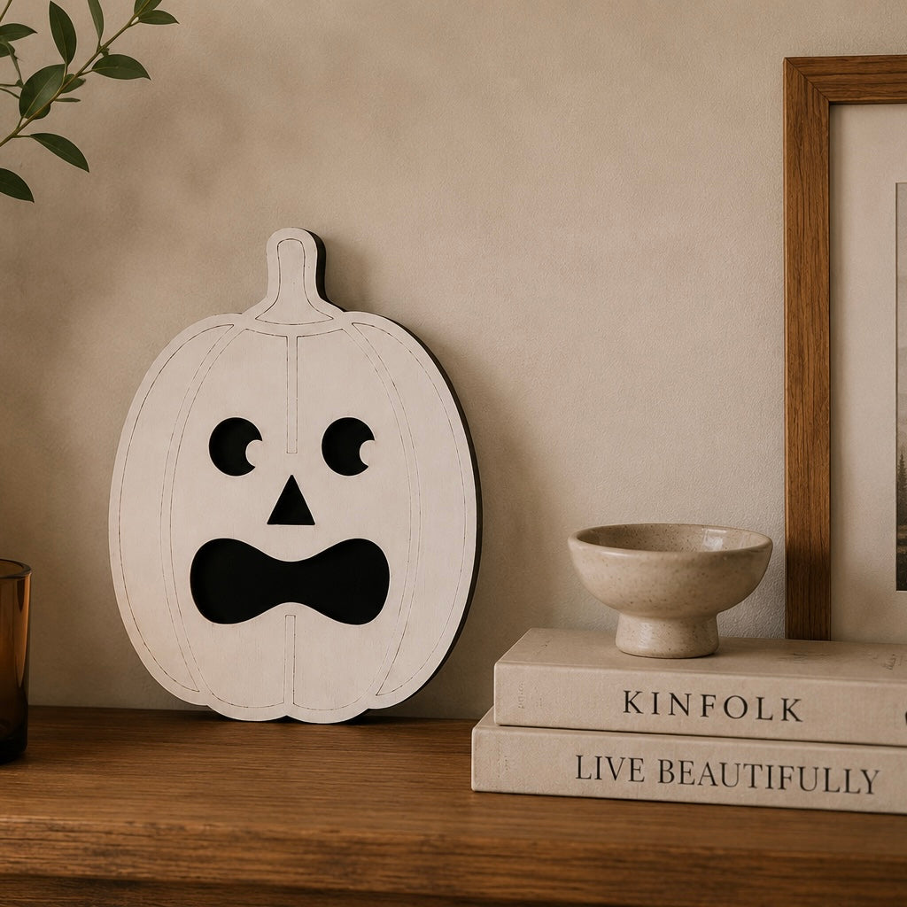 Halloween Pumpkin Décor – Wooden Jack O Lantern Rustic Halloween Wall & Shelf Décor