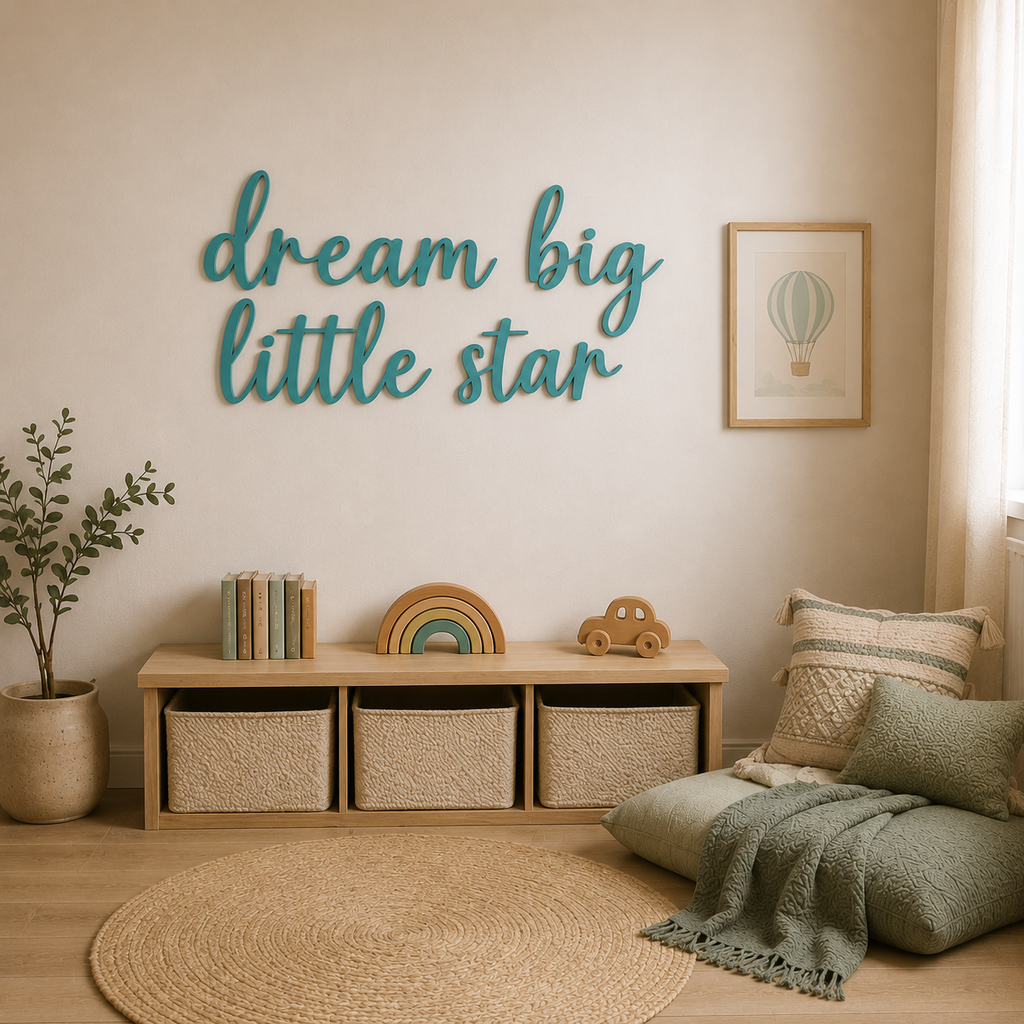Dream Big Little Star Wooden Nursery Wall Décor | Inspirational Baby Room Sign | Wooden Script Wall Art | Nursery Decoration