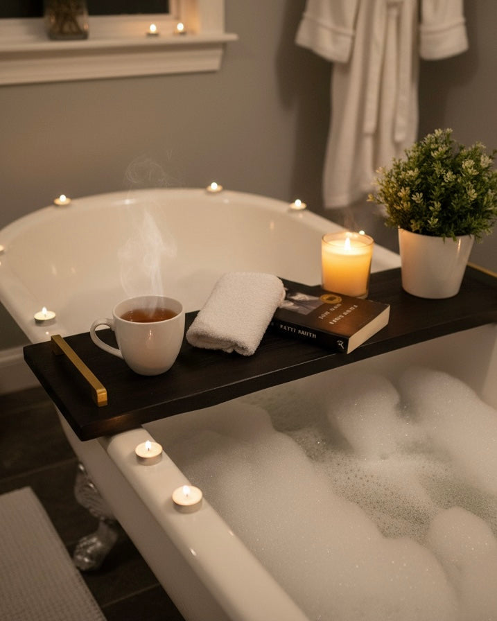 Rustic Solid Wood Bathtub Tray | Wooden Bath Caddy