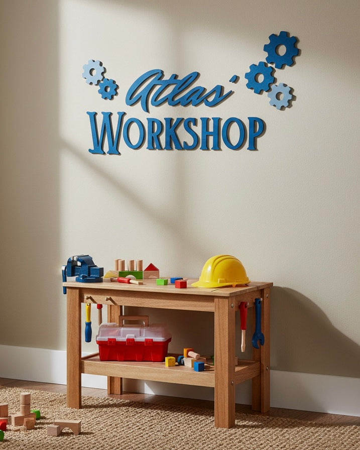 Personalised Children's Wooden Workshop Wall Sign