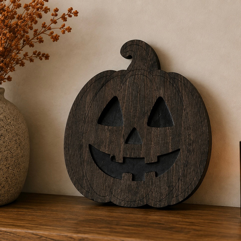 Halloween Pumpkin Décor – Wooden Jack O Lantern Rustic Halloween Wall & Shelf Décor