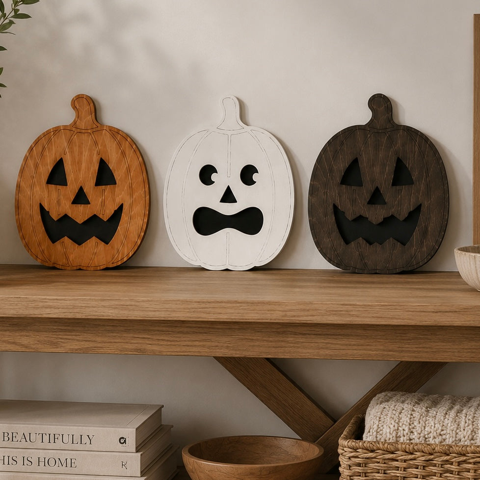 Halloween Pumpkin Décor – Wooden Jack O Lantern Rustic Halloween Wall & Shelf Décor