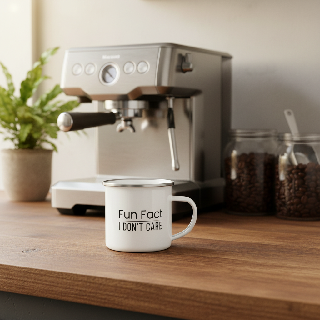 Sarcastic Mug “Fun Fact I Don’t Care”, Funny Rude Coffee Mug, Enamel Camping Mug