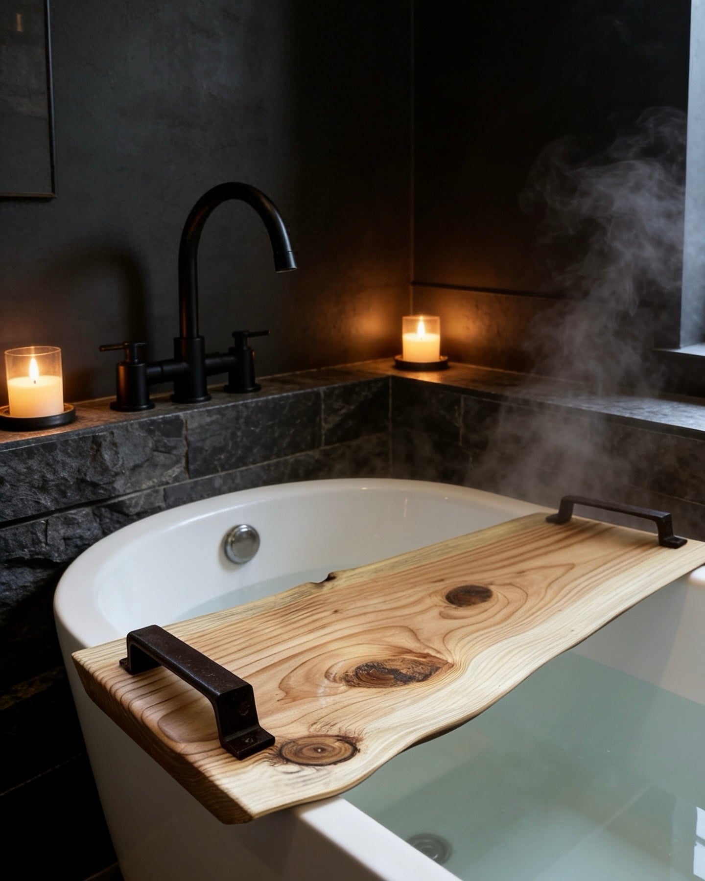 Rustic Solid Wood Bathtub Tray | Wooden Bath Caddy