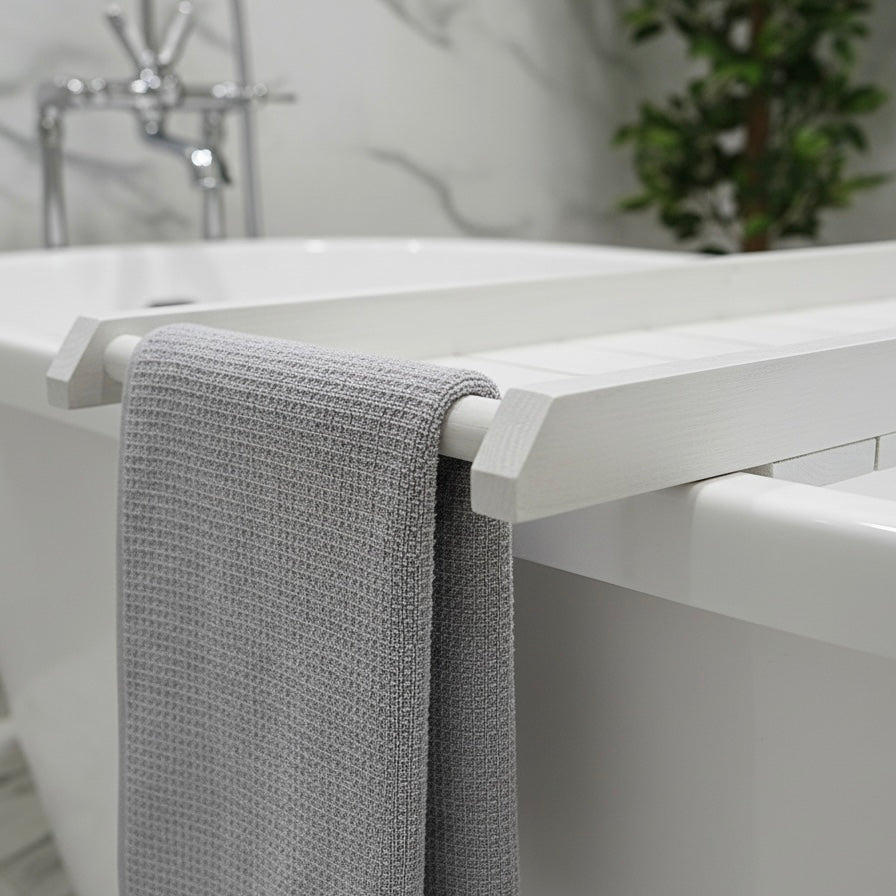 Handmade Bath Caddy | Wooden Bathtub Tray with Towel Rail | Custom Bath Board