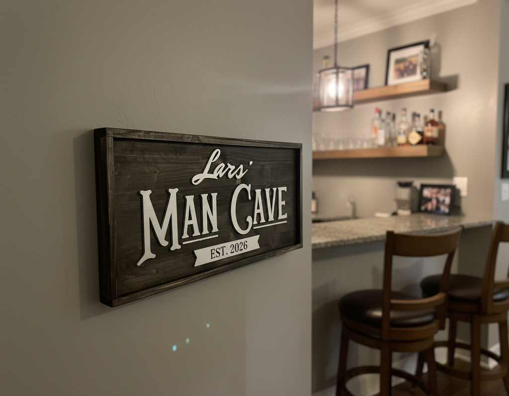 Man Cave Sign Personalised | Custom Name Wood Sign