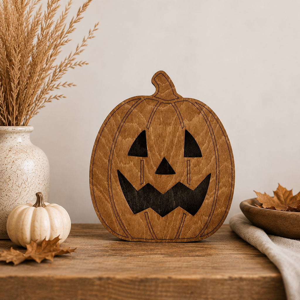 Halloween Pumpkin Décor – Wooden Jack O Lantern Rustic Halloween Wall & Shelf Décor