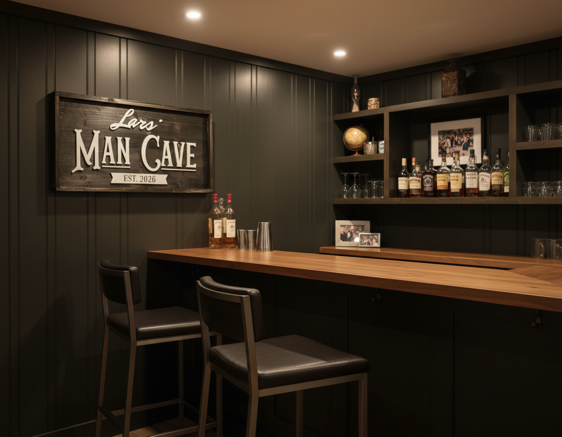 Man Cave Sign Personalised | Custom Name Wood Sign