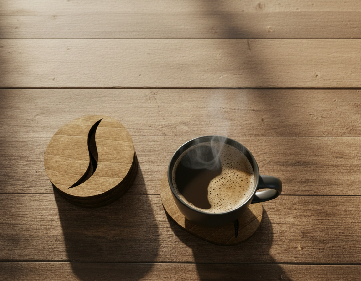 Coffee Bean Coaster Wooden – Beech Wood Coaster with Cork Feet