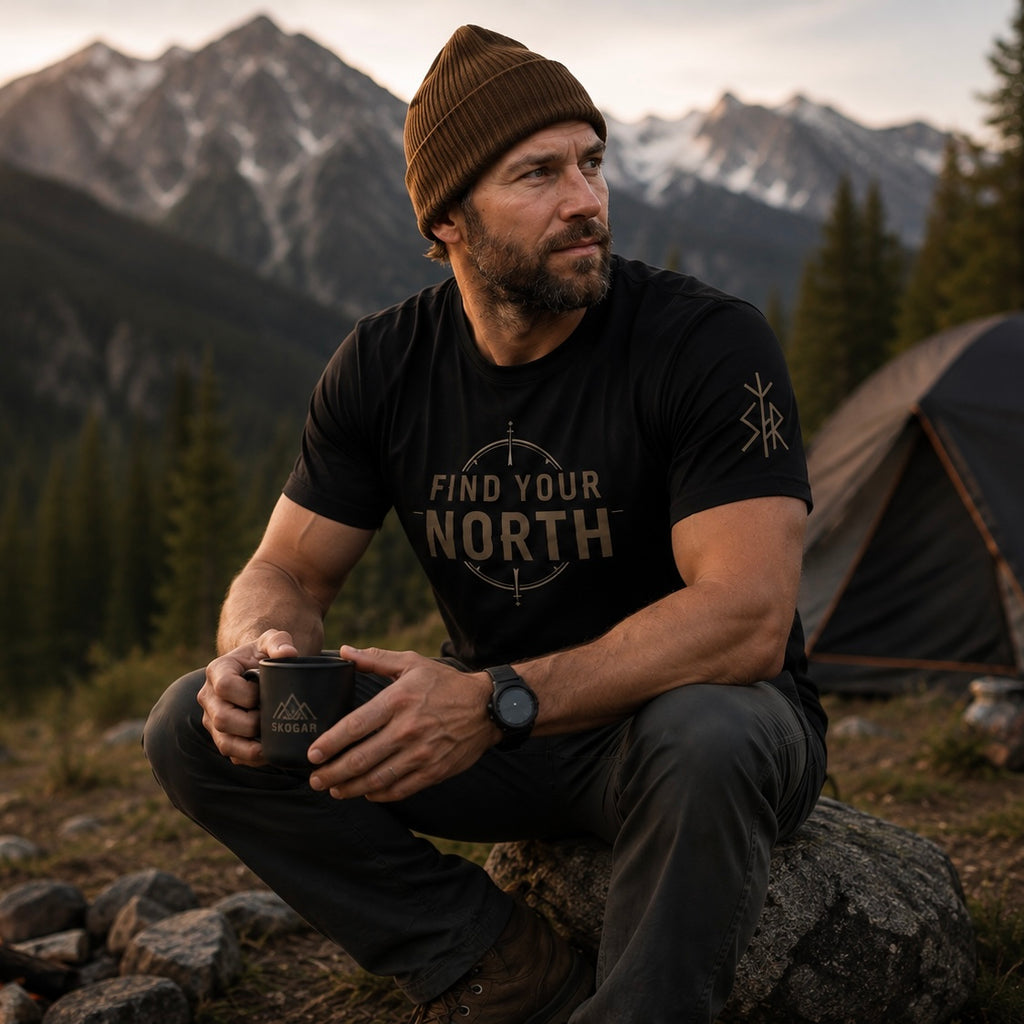 Find Your North Compass T-Shirt | Outdoor Adventure Hiking Tee SKOGAR