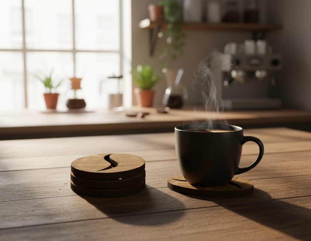 Coffee Bean Coaster Wooden – Beech Wood Coaster with Cork Feet