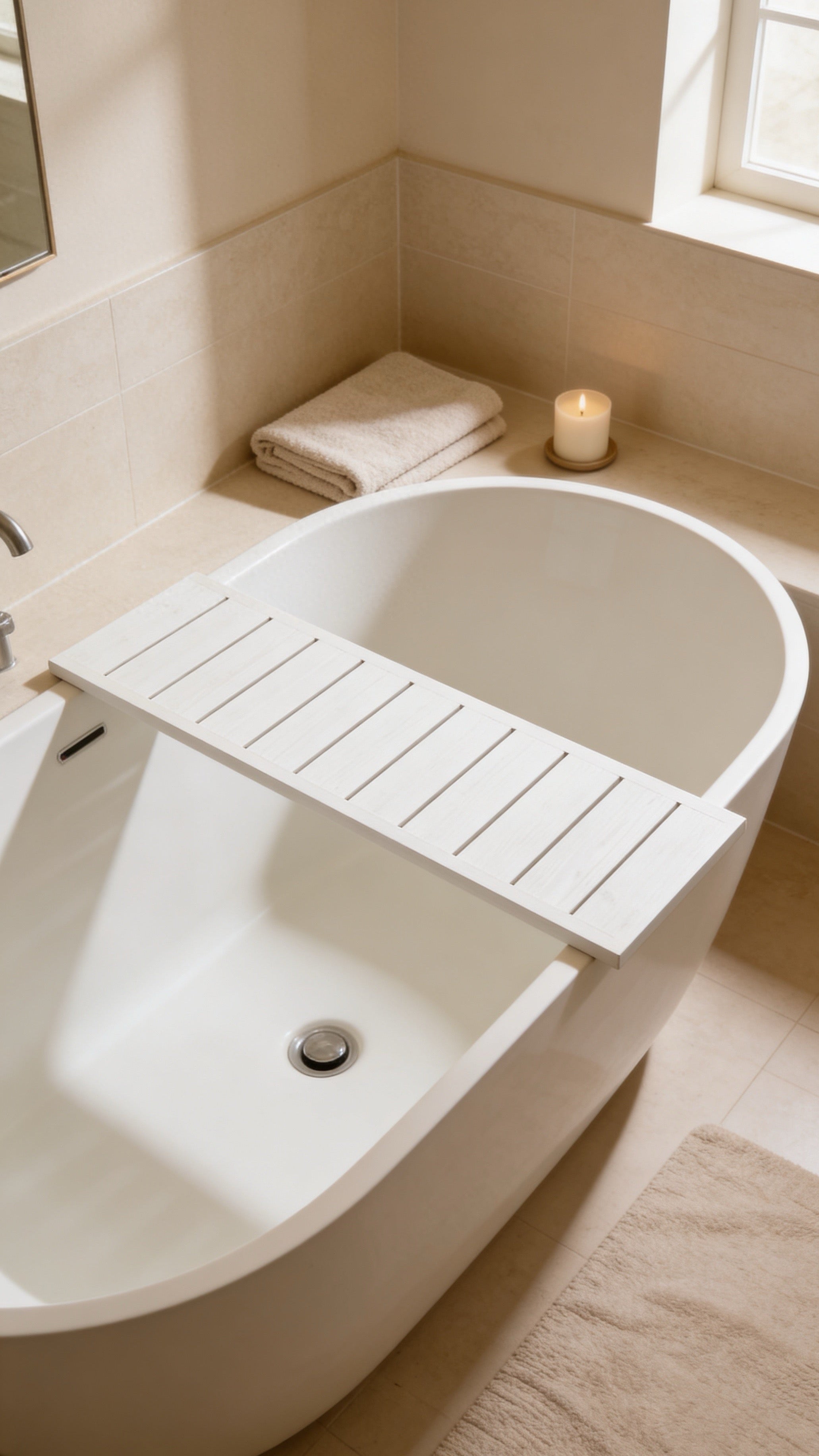 Wooden Bath Caddy Tray | Whitewash Bathtub Tray | Rustic Bath Bridge