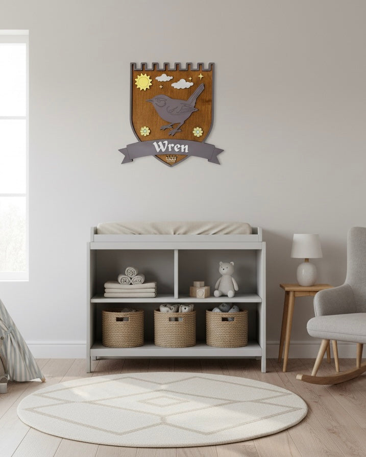 Personalised Wren Wall Crest | Woodland Nursery Décor